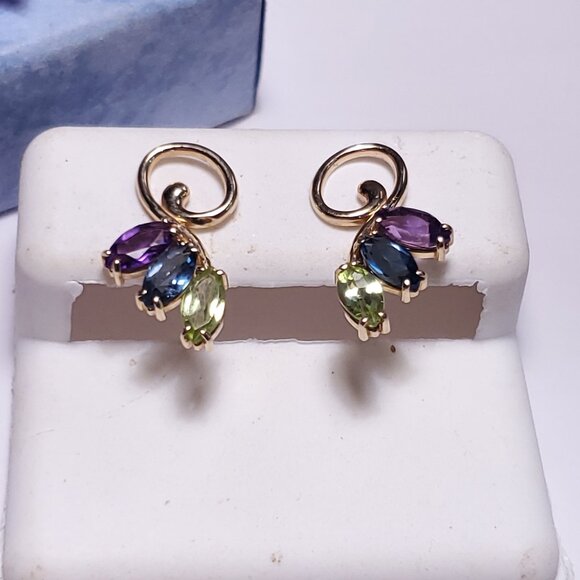 Estate 1.20ctw Natural Marquise Multi Gem 10Kt Y/G Swirl Drop post Earrings23094 - Picture 1 of 6